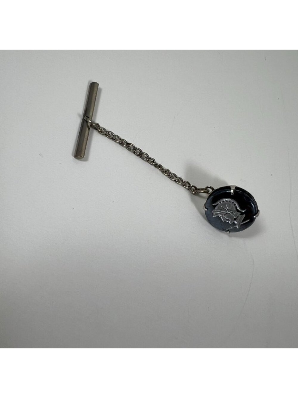 Vintage Swank Roman Warrior Tie Tack Lapel Pin Silver-Tone Chain Mens Accessory
